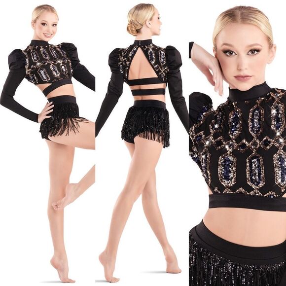 Revolution 10th House Dance Costume 2 piece black sequin BIONIC TH23116 SALC PA - Picture 1 of 16